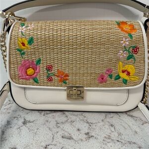 Kate spade Floral Embroidered Straw and White Crossbody
